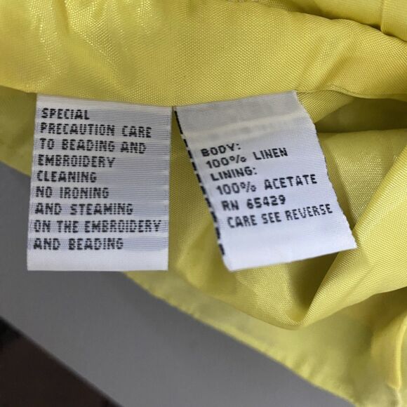 DONNA VINCI Belero Jacket Linen Embroidered Shawl Collar Cropped Women 18 Yellow - Picture 8 of 9